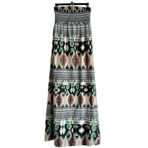 Only Boho Maxi Dress Strapless Smocked Ikat Tribal Long Summer Date Night XS